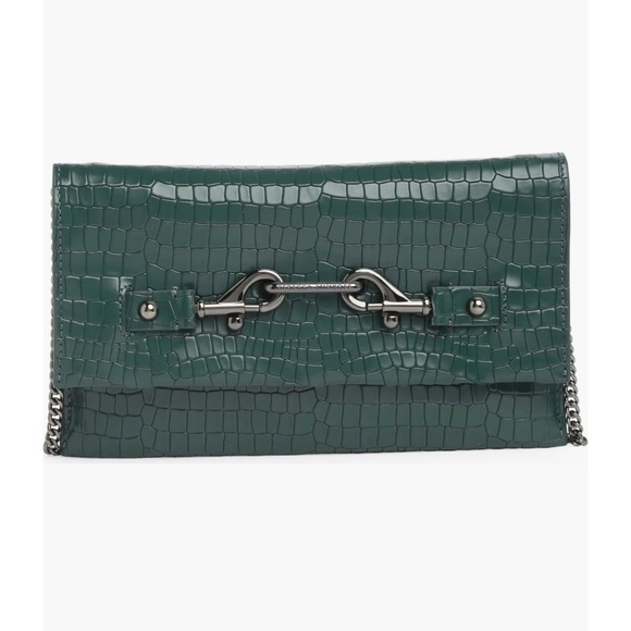 Rebecca Minkoff Handbags - Rebecca Minkoff Green Leather Crocodile-Embossed Clutch Brand New Never Used